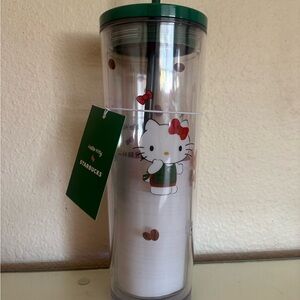 Starbucks Clear Tumbler with Green Lid and Red Accents